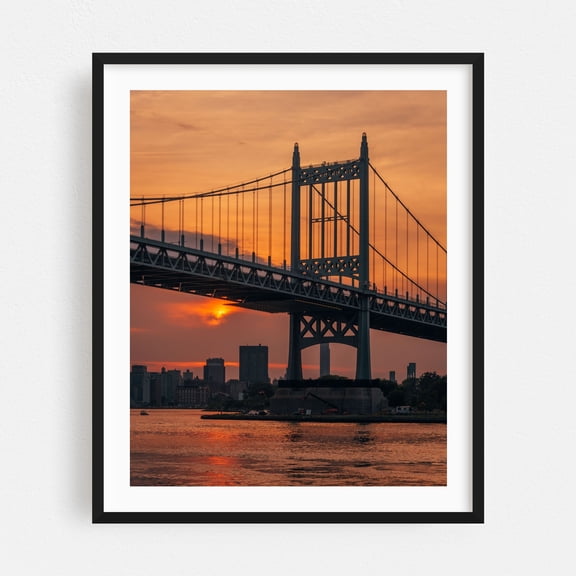 RFK Bridge at Sunset, Astoria - Queens New York Photography Black Framed Wall Art Print 16 x 20 inches