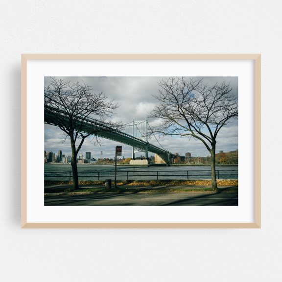 RFK From Astoria Park - Queens New York Photography Bridge Cityscape Architecture Autumn Scenic Landscape Oak Framed Wall Art Print 5 x 7 inches