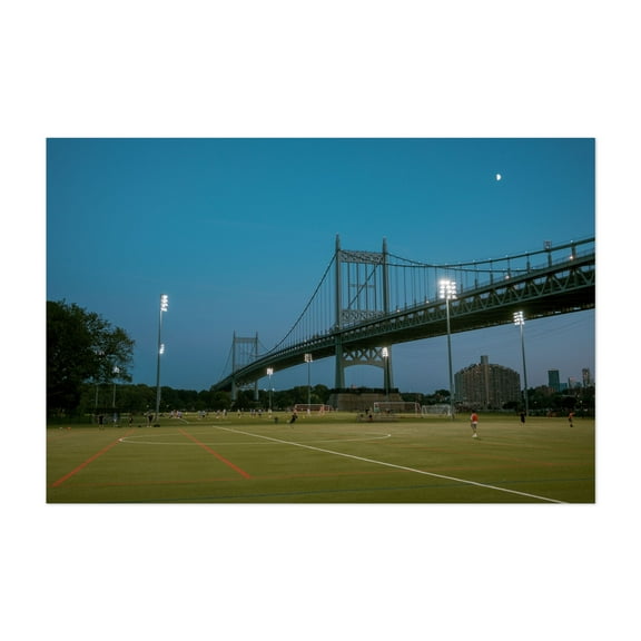 RFK from Randall's Island Park, New York - New York Photography Bridge Cityscape Night Sky Architecture Scenic Moon Unframed Wall Art Print 4 x 6 inches