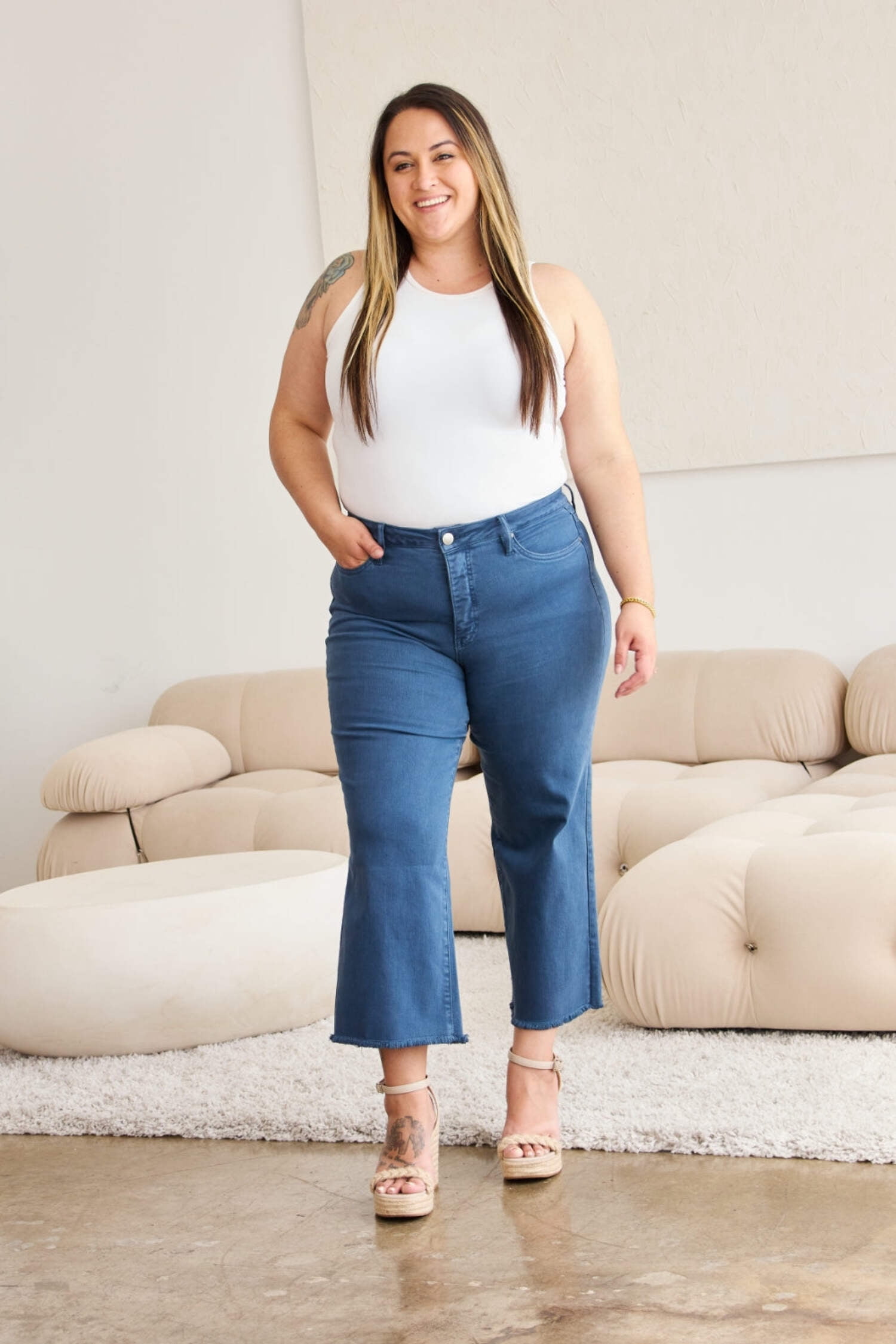 RFM Full Size Tummy Control High Waist Raw Hem Distressed Jeans main image 0