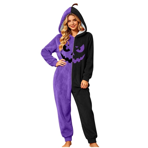 RFQWOVSR Adult Hooded Onesie Pajama with Print for Family Matching