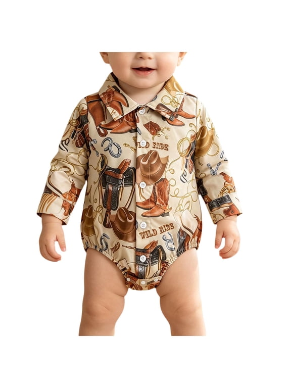Baby Boy Long Sleeve Bodysuit Western Cowboy Plaid Snap Button Shirt Style Newborn Fall Daily Wear One Piece 12-18 Months
