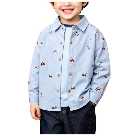 RFQWOVSR Boys' Long Sleeve Cotton Shirt with Print for School Wear