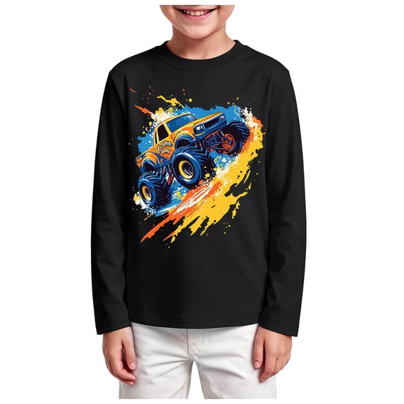 RFQWOVSR Boys' Long Sleeve T-Shirt with Racing Print for Casual Fall Wear
