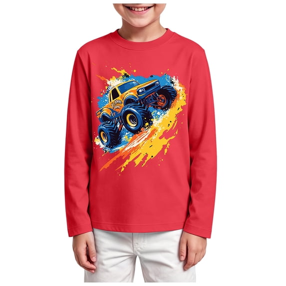 RFQWOVSR Boys' Long Sleeve T-Shirt with Racing Print for Casual Fall Wear
