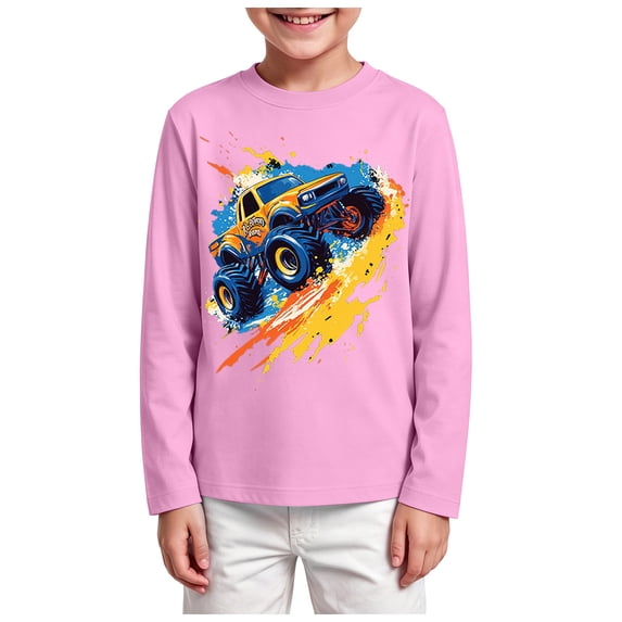 RFQWOVSR Boys' Long Sleeve T-Shirt with Racing Print for Casual Fall Wear