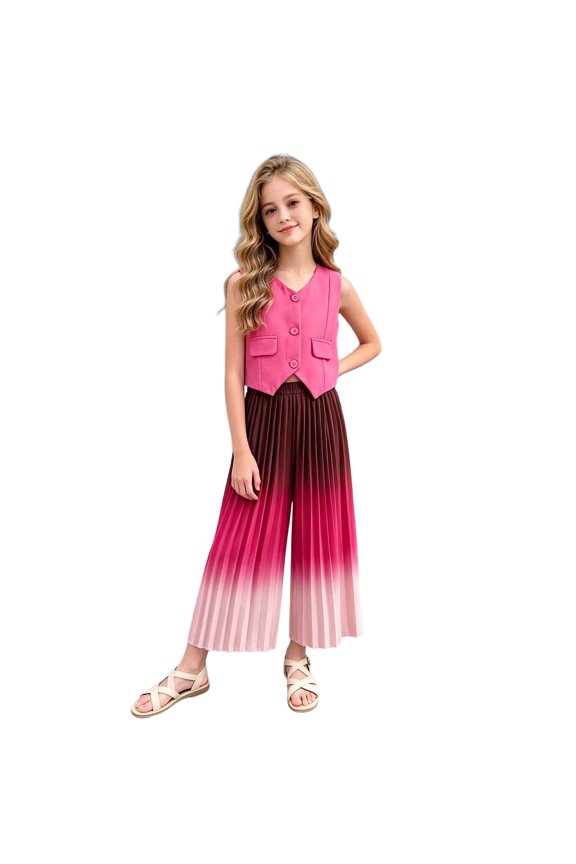 Girls 2 Piece Rainbow Gradient Loose Fit Pants with Sleeveless Vest Summer Casual Set 4-5 Years
