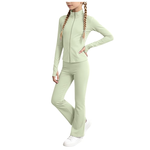 RFQWOVSR Girls Ballet Long Sleeve Zipper Jacket Set Dance Performance Outfit 15-16 Years