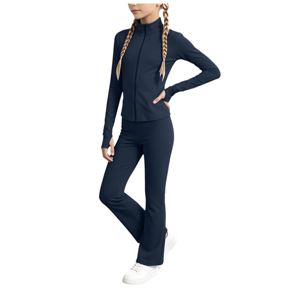RFQWOVSR Girls Ballet Long Sleeve Zipper Jacket Set Dance Performance Outfit 9-10 Years