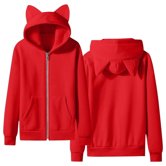 RFQWOVSR Girls Cat Ear Zip Up Hoodie Jacket Oversized Casual Long Sleeve Fall Top 5-6 Years