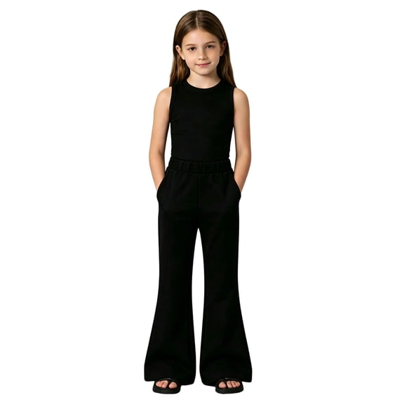 RFQWOVSR Girls Checked Flare Pants Leopard Print Casual Bell Bottom Trousers Elastic Waist Lightweight Summer Bottoms 5-6 Years