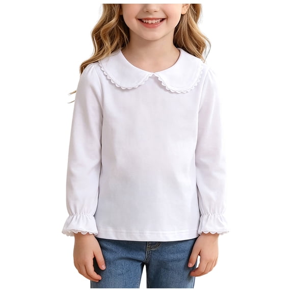 RFQWOVSR Girls' Long Sleeve Top Solid Color Soft Fabric Crew Neck