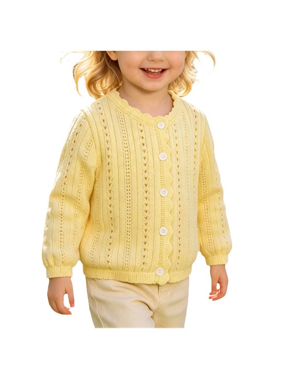 Girls Open Weave Cardigan Hollow Out Lightweight Knit Sweater for Fall Winter School Wear 5-6 Years
