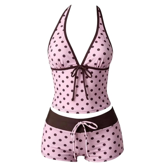 RFQWOVSR Girls Polka Dot Tankini 2 Piece Swimsuit Backless Boyshorts Summer Vacation Swimwear 15-16 Years