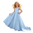 thumbnail image 1 of RFQWOVSR Girls Satin Bow Sleeveless Backless Dress Tween Wedding Party Princess Gown 11 Years, 1 of 6