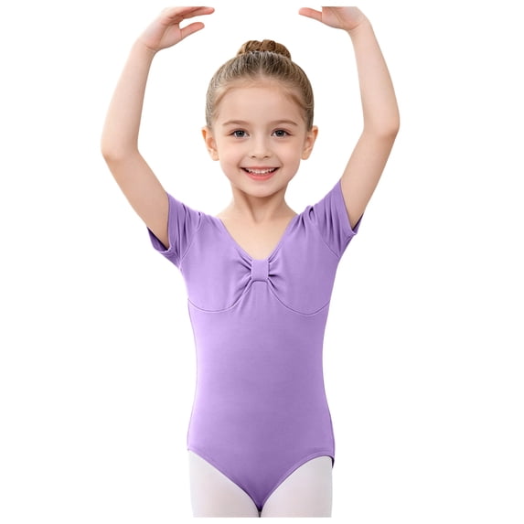 RFQWOVSR Girls' Short Sleeve Ballet Leotard for Dance and Gymnastics