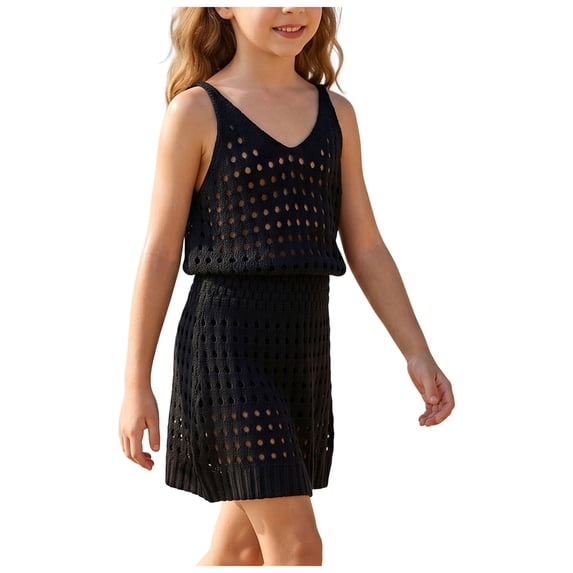 RFQWOVSR Girls Solid Color Beach Cover Up Dress Summer Vacation Sun Protection Wrap Skirt 6-8 Years