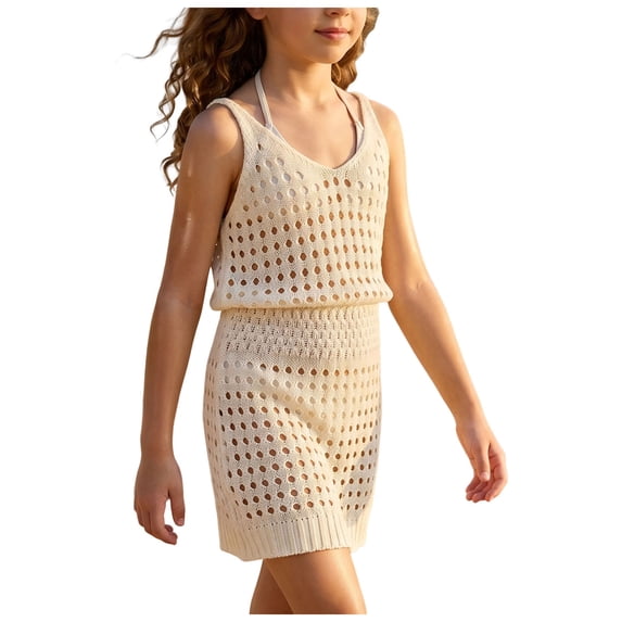 RFQWOVSR Girls Solid Color Beach Cover Up Dress Summer Vacation Sun Protection Wrap Skirt 6-8 Years