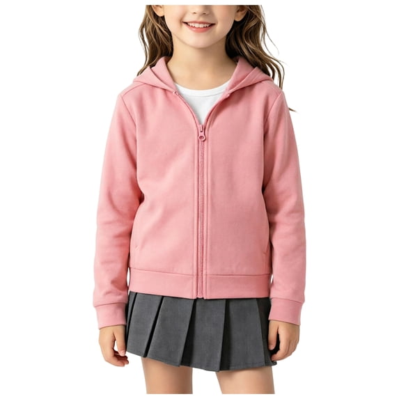 RFQWOVSR Girls Solid Color Zip Up Hoodie Soft Comfortable Casual Jacket 2-3 Years