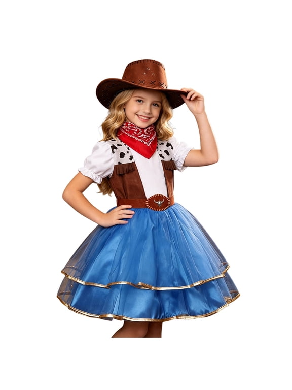 Girls Western Cowboy Costume Skirt Set for Halloween Party Performance Events