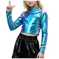 thumbnail image 1 of RFQWOVSR Kids Long Sleeve Mock Neck Leather Dance Top Retro Pullover, 1 of 6