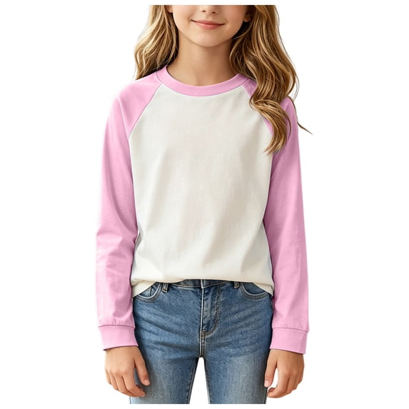 RFQWOVSR Kids' Long Sleeve Tee Raglan Sleeve Crew Neck Cotton Blend