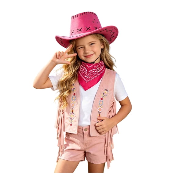 RFQWOVSR Kids Western Cowboy Costume Set with Vest Bandana and Hat for Party