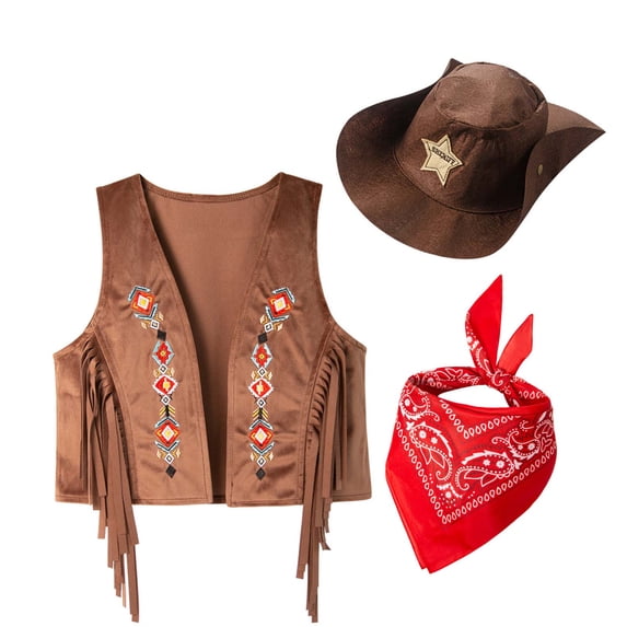 RFQWOVSR Kids Western Cowboy Costume Set with Vest Bandana and Hat for Party