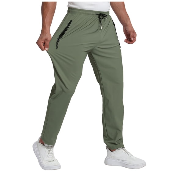 RFQWOVSR Men's Lightweight Quick Dry Athletic Joggers Elastic Breathable Running Workout Sweatpants with Zipper Pockets L