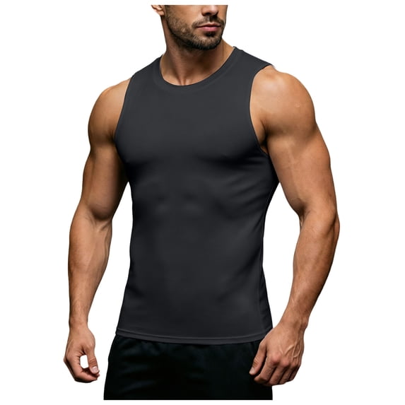 RFQWOVSR Mens High Elasticity Slim Fit Sports Vest Gym Undershirt Breathable Top M