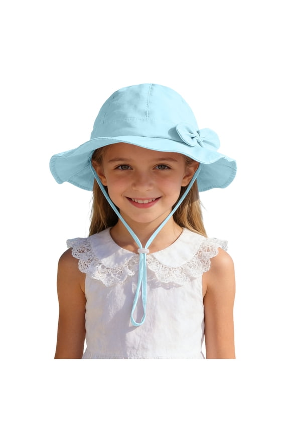 Toddler Baby Girl UPF 50+ Fisherman Hat with Bowknot Six Panel Adjustable Snapback Breathable Sun Cap Wide Brim Outdoor Beach Hat Summer 2-5 Years