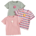 thumbnail image 1 of RFQWOVSR Toddler Girls 3 Pack Short Sleeve T Shirts Ribbed Knit Floral Top with Rainbow Stripe Casual Summer Tee Size 6 Years, 1 of 5