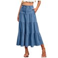 thumbnail image 1 of RFQWOVSR Women High Waist A-Line Midi Skirt Solid Color Elegant Basic Pull On Elastic Waist Lightweight Summer Casual XXL, 1 of 5