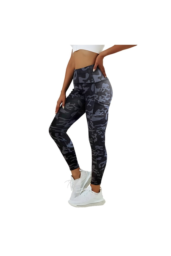 Women High Waist Compression Yoga Pants Camo Booty Lift Tummy Control Quick Dry Workout Leggings L