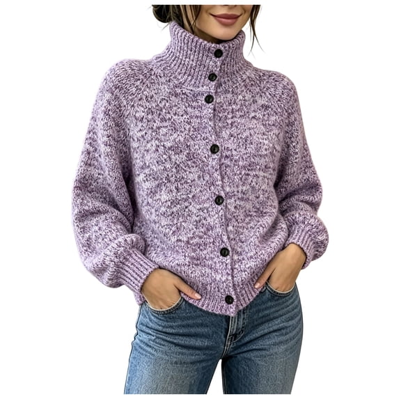 RFQWOVSR Women Oversized High Neck Button Knit Cardigan Long Sleeve Fall Winter