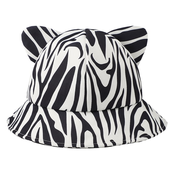 RFQWOVSR Women's Animal Print Bucket Hat with Cat Ear Design for Casual Wear