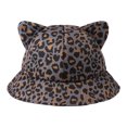 thumbnail image 1 of RFQWOVSR Women's Animal Print Bucket Hat with Cat Ear Design for Casual Wear, 1 of 6