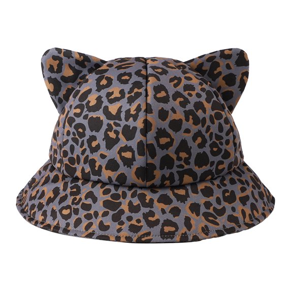 RFQWOVSR Women's Animal Print Bucket Hat with Cat Ear Design for Casual Wear