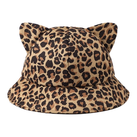 RFQWOVSR Women's Animal Print Bucket Hat with Cat Ear Design for Casual Wear