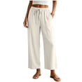 thumbnail image 1 of RFQWOVSR Women's Elastic Waist Drawstring Wide Leg Linen Pants with Pockets Loose Fit Casual Summer Trousers S, 1 of 5