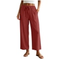 thumbnail image 1 of RFQWOVSR Women's Elastic Waist Drawstring Wide Leg Linen Pants with Pockets Loose Fit Casual Summer Trousers S, 1 of 5