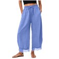 thumbnail image 1 of RFQWOVSR Women's High Waist Drawstring Wide Leg Linen Pants with Lace Trim Pockets Loose Fit Casual Summer Trousers XXL, 1 of 5