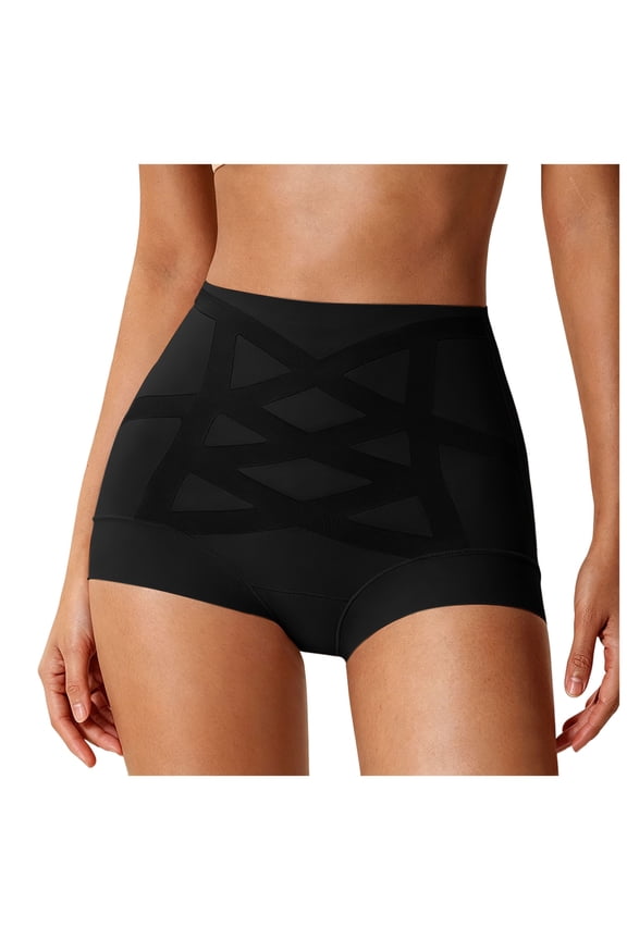 Women's High-Waist Seamless Tummy Control Shapewear Panty X-Back Design Firm Support M