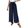 thumbnail image 1 of RFQWOVSR Women's High Waist Wide Leg Linen Pants with Side Split Flowy Boho Summer Casual Trousers S, 1 of 4