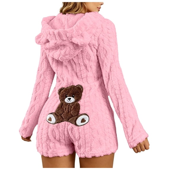 RFQWOVSR Women's Hooded Fleece Jumpsuit for Winter Warmth and Homewear M
