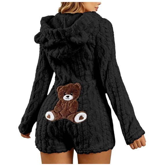 RFQWOVSR Women's Hooded Fleece Jumpsuit for Winter Warmth and Homewear M