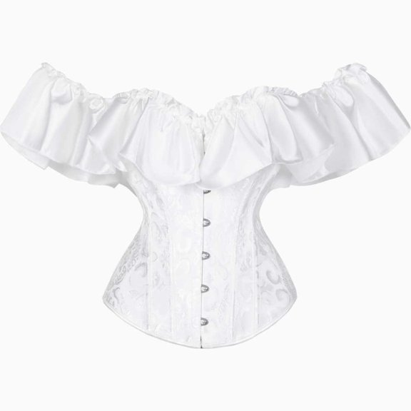 RFQWOVSR Women's Satin Off-Shoulder Bustier with Ruffle Sleeves and Lace-Up Back