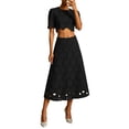 thumbnail image 1 of RFQWOVSR Women's Solid Color Embroidered Short Sleeve Crop Top Maxi Skirt 2 Piece Set French Style Casual Summer Dress Outfit XXL, 1 of 5