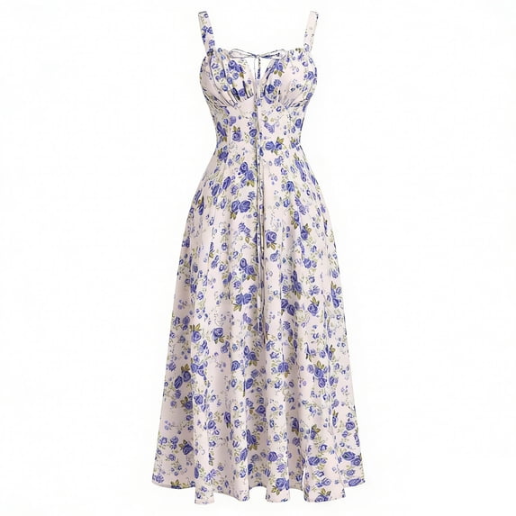 RFQWOVSR Women's V-Neck Sleeveless Tank Dress with Pockets Floral Print Casual Loose Fit M