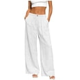 thumbnail image 1 of RFQWOVSR Women's Wide Leg Linen Pants with Pockets Button Zip Fly Loose Fit Casual Summer Trousers S, 1 of 5